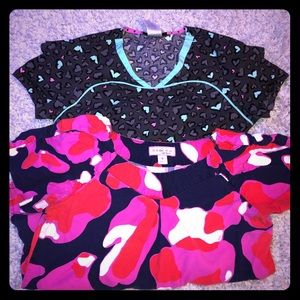 KOI & Heart Soul  scrub tops - lot of 2 Small